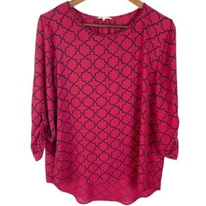 Messini Tacera Jacquard Pattern Red Blouse Size L